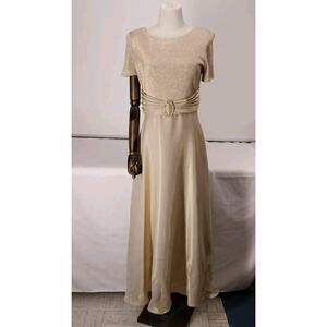 Michaelangelo Beige/Gold Tone Long Evening Dress Size 10 Mother of the Bride